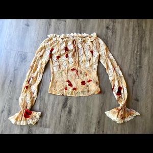 Red Valentino lace mix media blouse